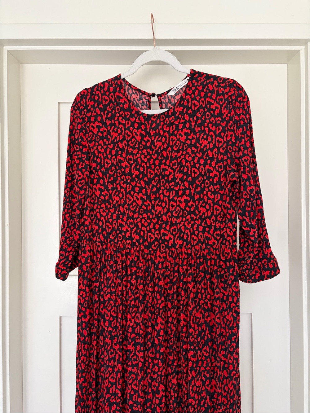 ZARA Red Black Leopard Print Midi Maxi Dress SZ SM - Picture 7 of 9
